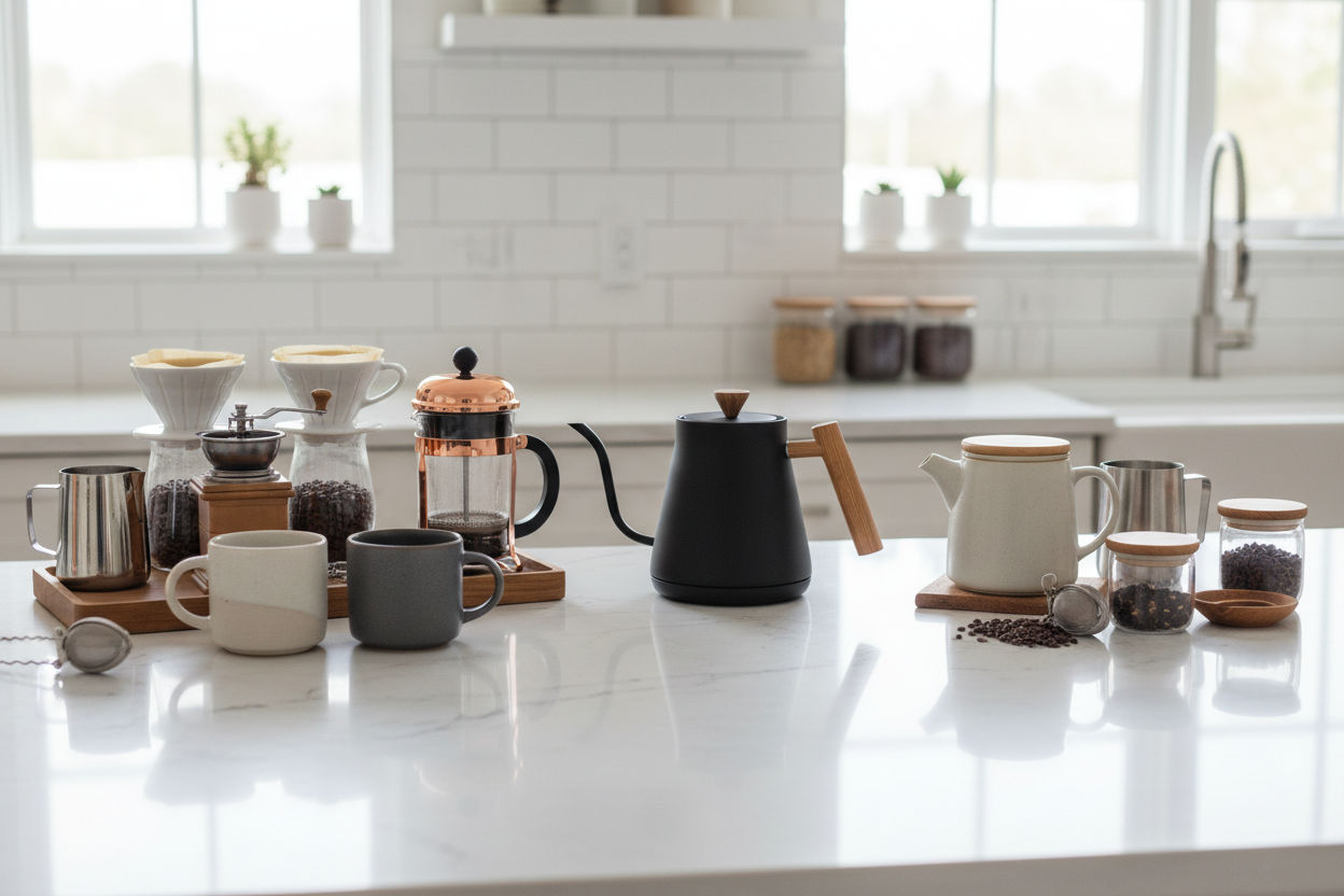 Coffee and tea accessories mugs kettles and drinkware collection