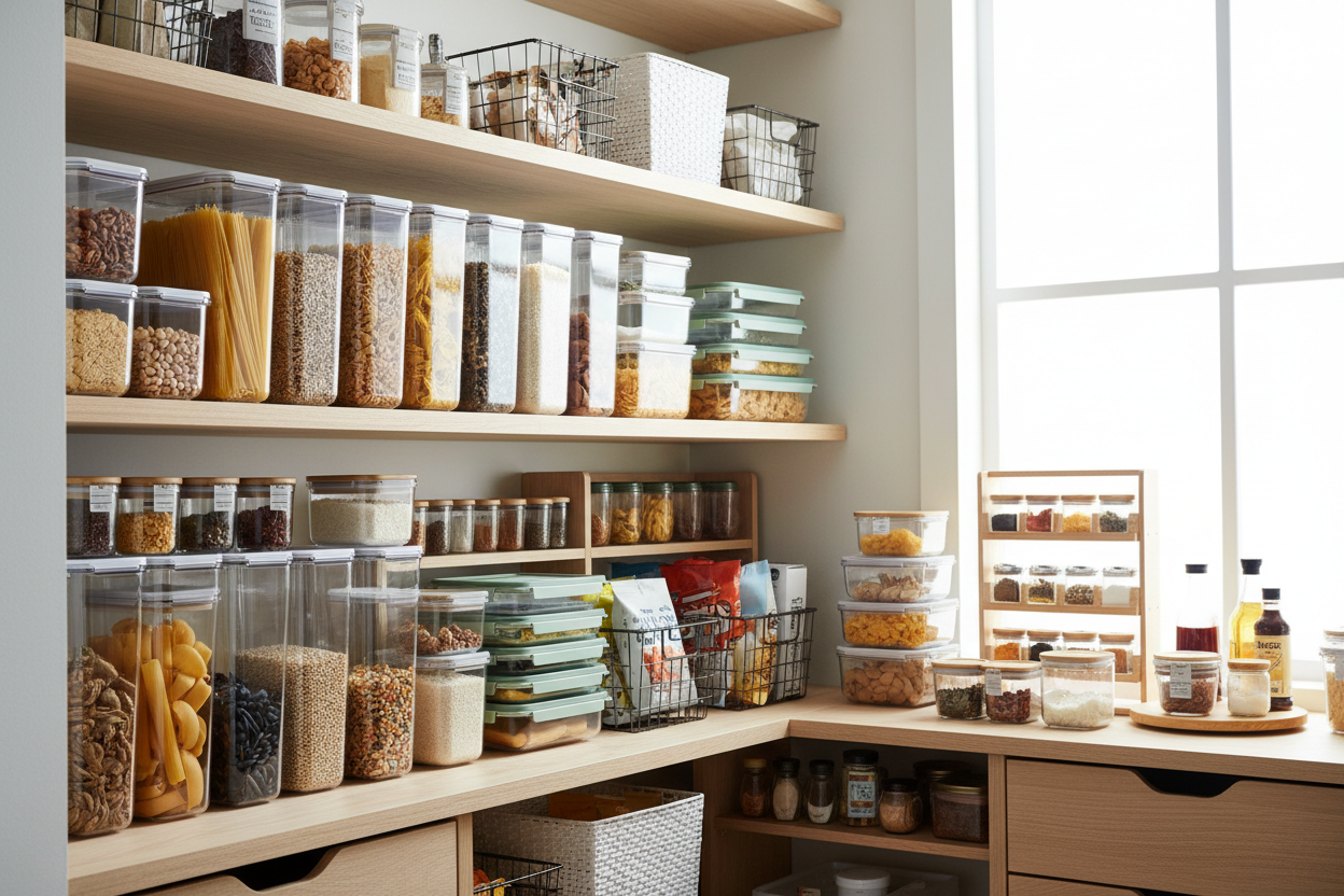 Food storage containers and kitchen organization products collection
